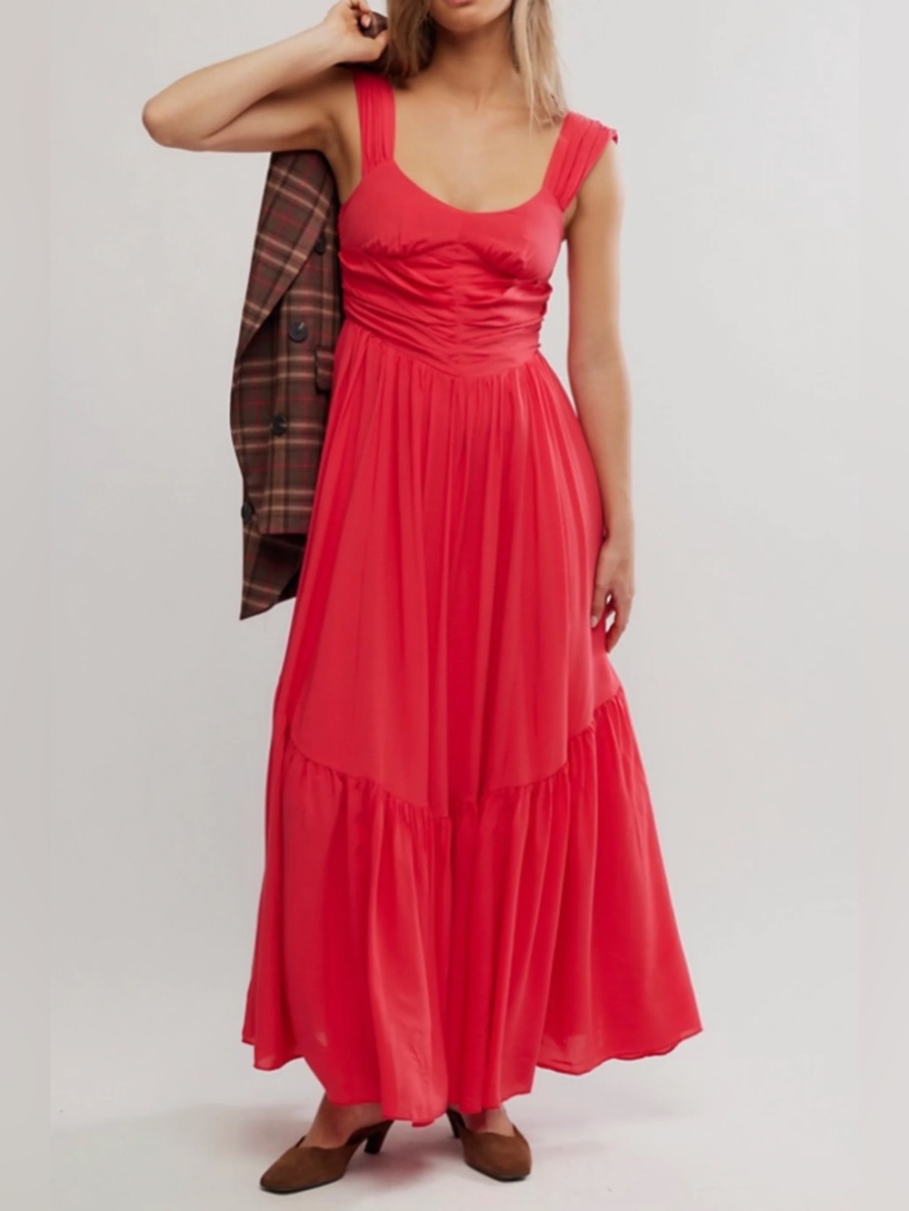 Free People Sasha Sweetheart Viscose Maxi Solid Dress